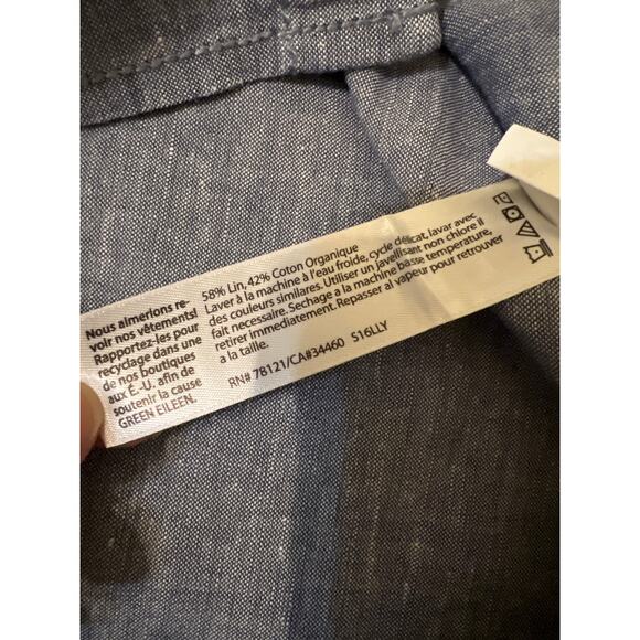 Eileen Fisher Linen Organic Cotton Denim Chambray Button Down Blouse Size Medium - Picture 7 of 8